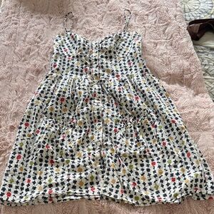 White Floral Print Button-Front Sundress